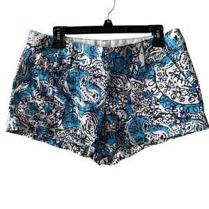 Lilly Pulitzer Womens Walsh Chino Shorts Blue White Floral Pockets Cotton size 8